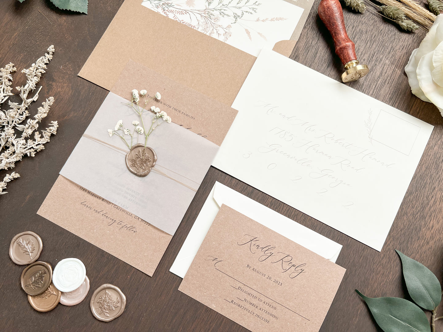 Rustic Kraft Baby’s Breath Wedding Invitation