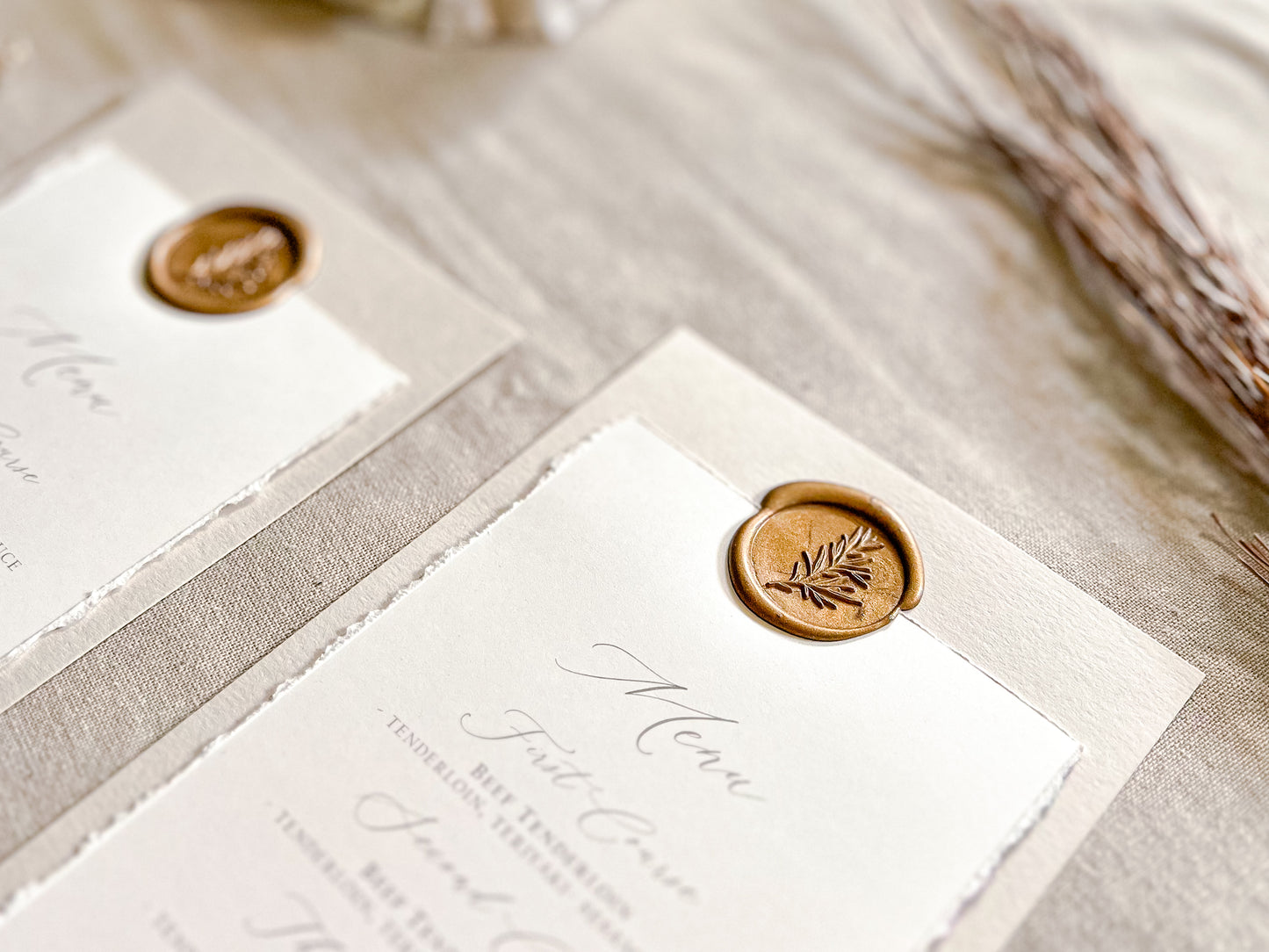 Wedding Menus with Deckled Edge and Colored Backing