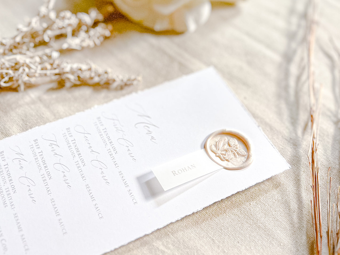 Wedding Menus with Vellum Place Card and Deckled Edging