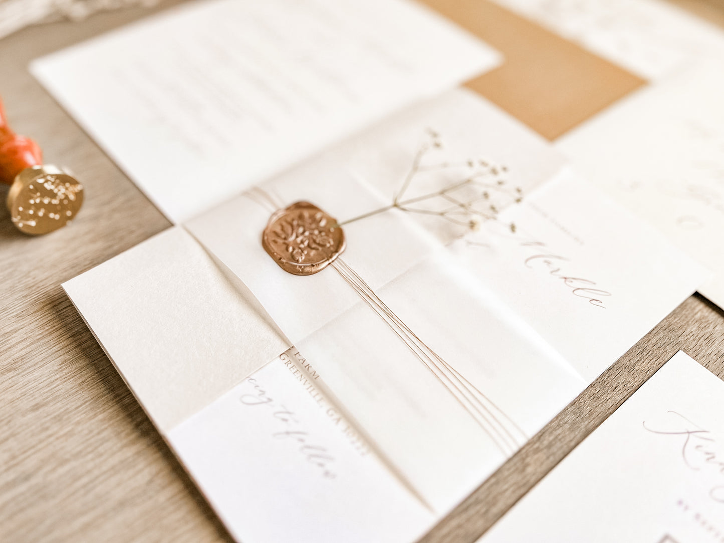 Elegant Beige & Ivory Wedding Invitation with Baby’s Breath