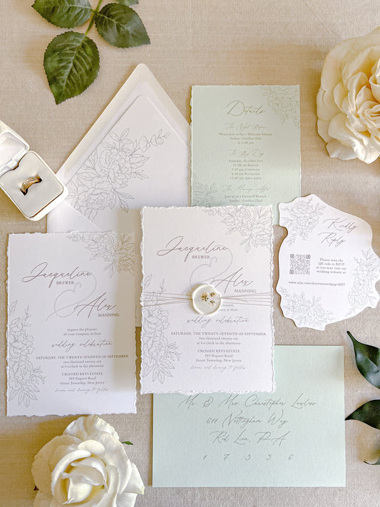 Floral Die Cut Wedding Invitation with Wax Seal