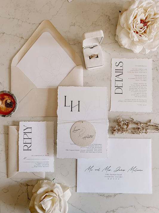 Magnolia Modern Wedding Invitation with Monogram