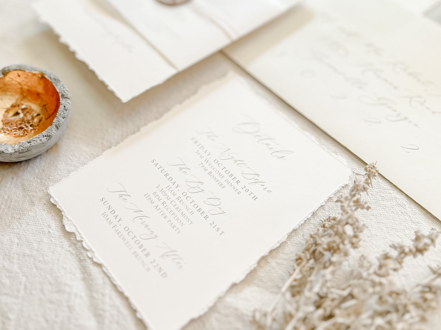 Elegant Ivory Baby’s Breath Invitation with Deckled Edging