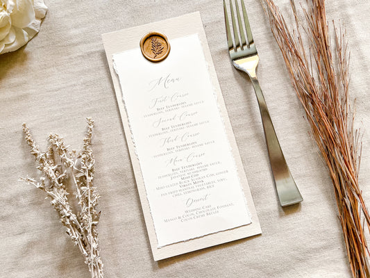 Wedding Menus with Deckled Edge and Colored Backing