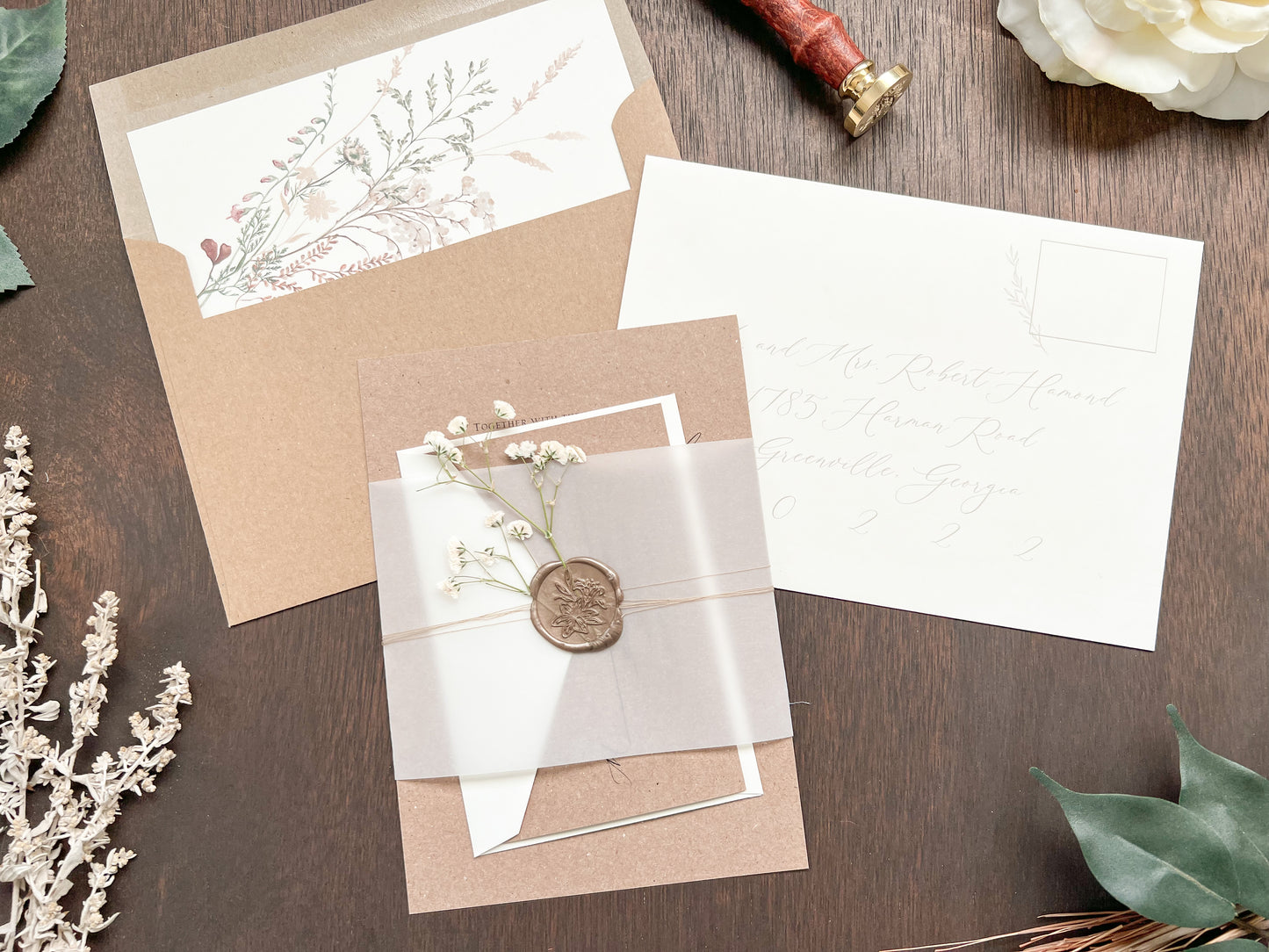Rustic Kraft Baby’s Breath Wedding Invitation