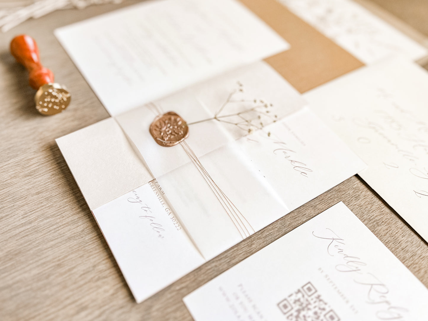 Elegant Beige & Ivory Wedding Invitation with Baby’s Breath