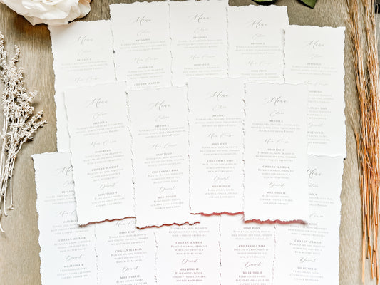 Simple Wedding Menus with Deckled Edging