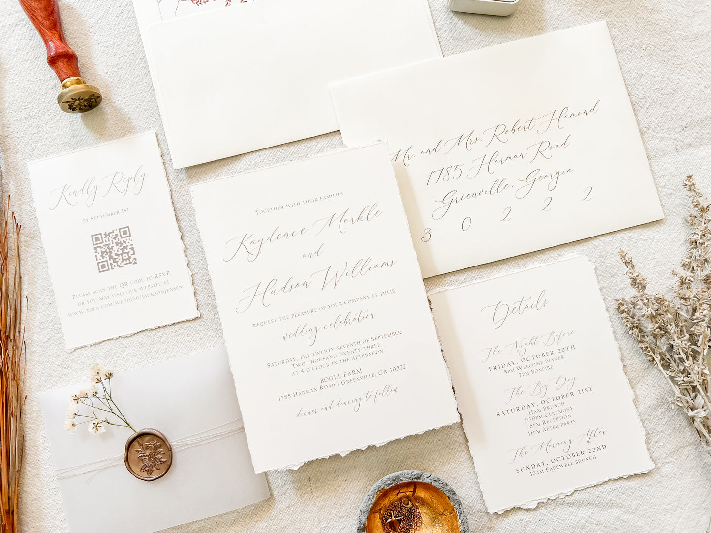 Elegant Ivory Baby’s Breath Invitation with Deckled Edging