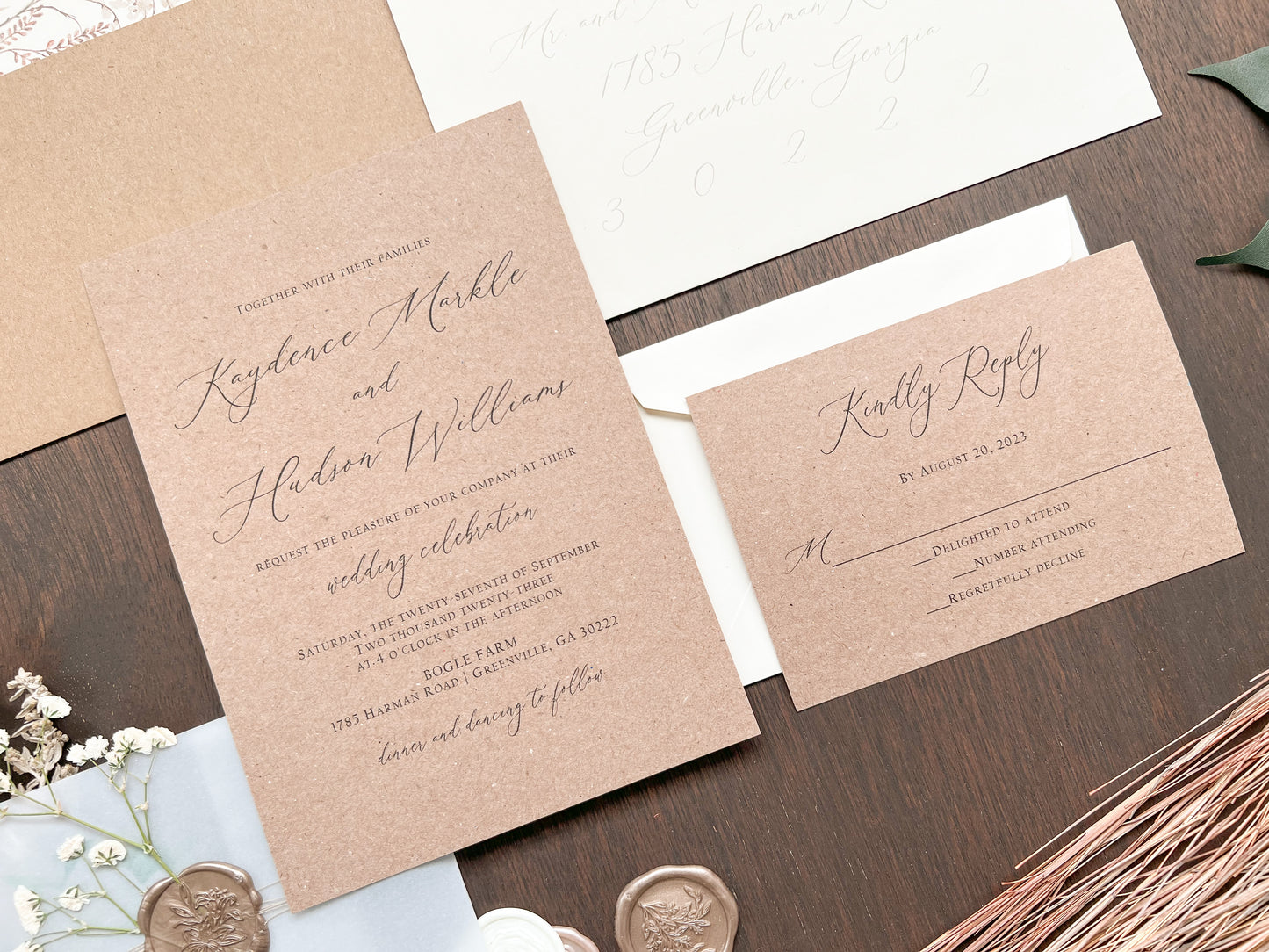 Rustic Kraft Baby’s Breath Wedding Invitation