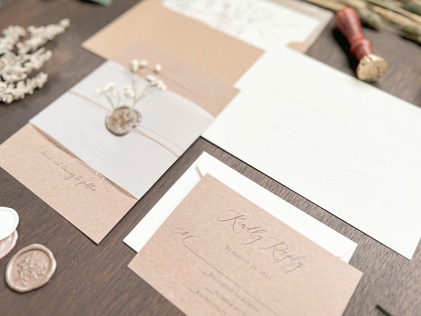 Rustic Kraft Baby’s Breath Wedding Invitation