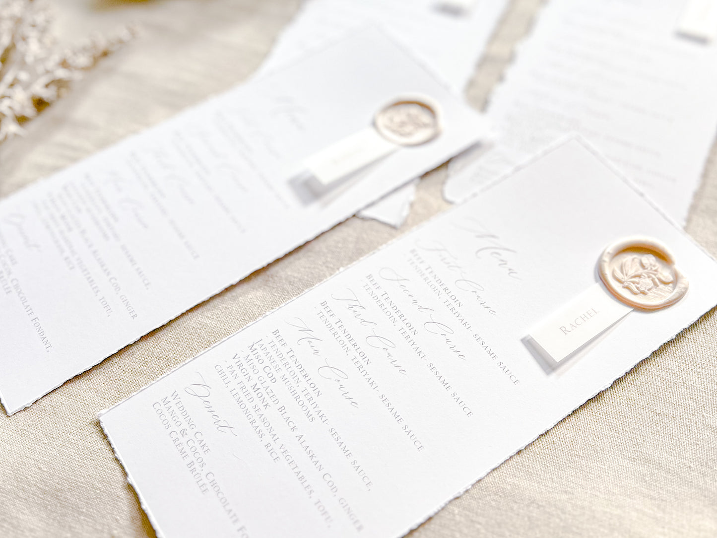 Wedding Menus with Vellum Place Card and Deckled Edging