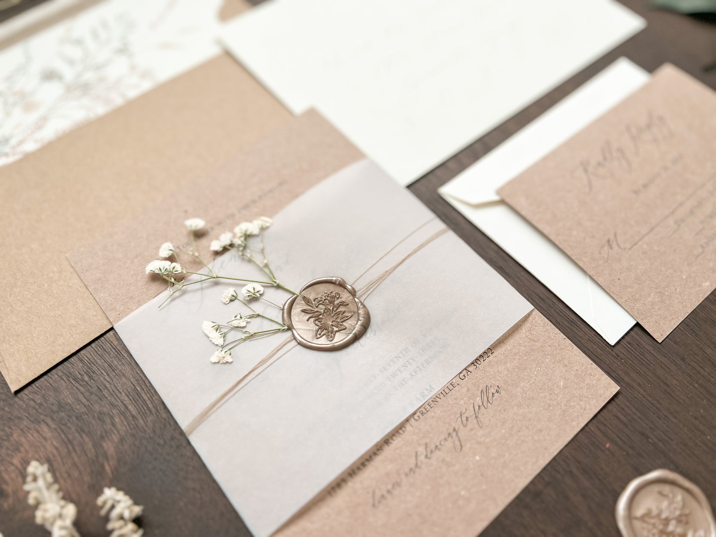 Rustic Kraft Baby’s Breath Wedding Invitation