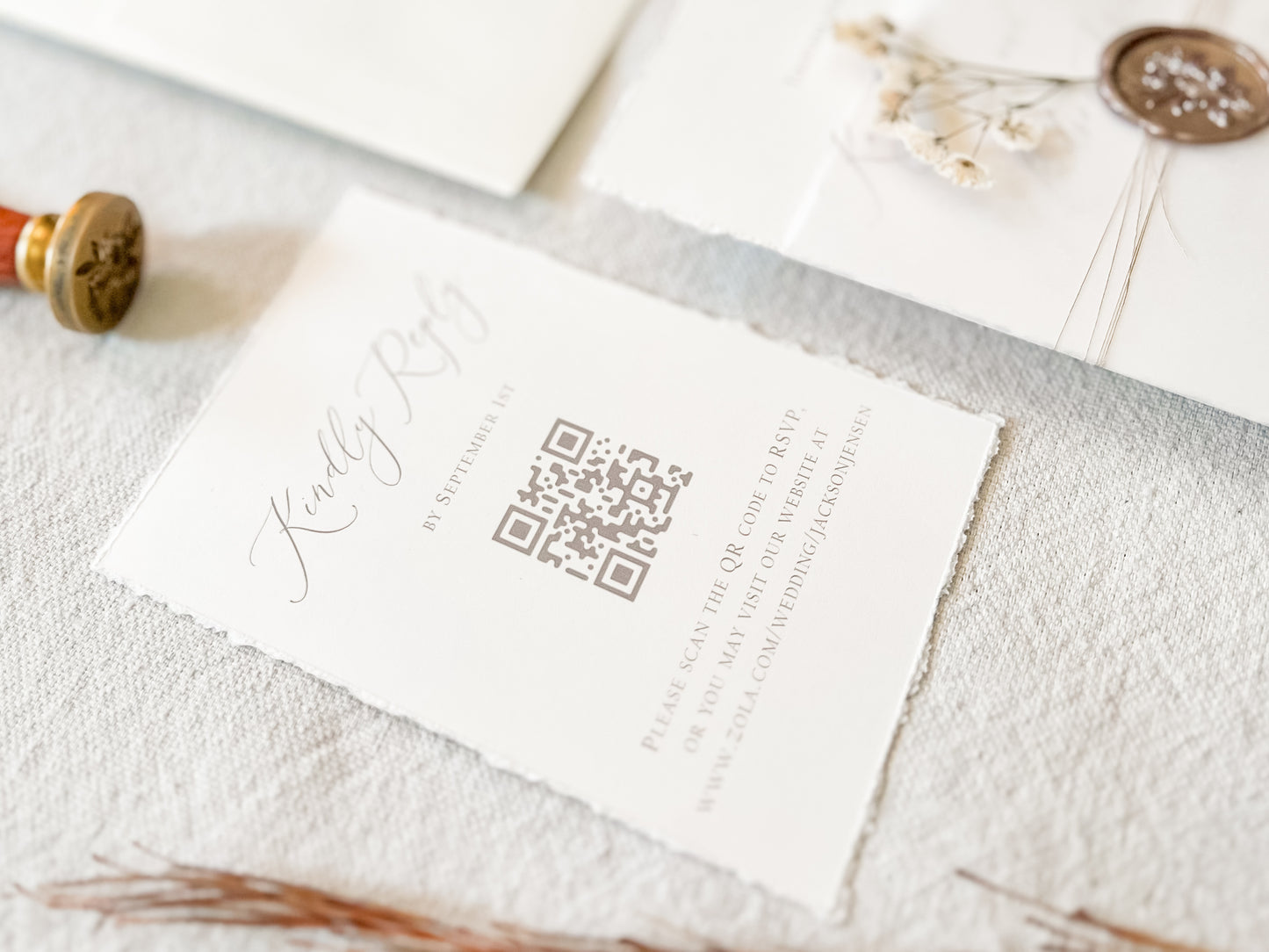 Elegant Ivory Baby’s Breath Invitation with Deckled Edging
