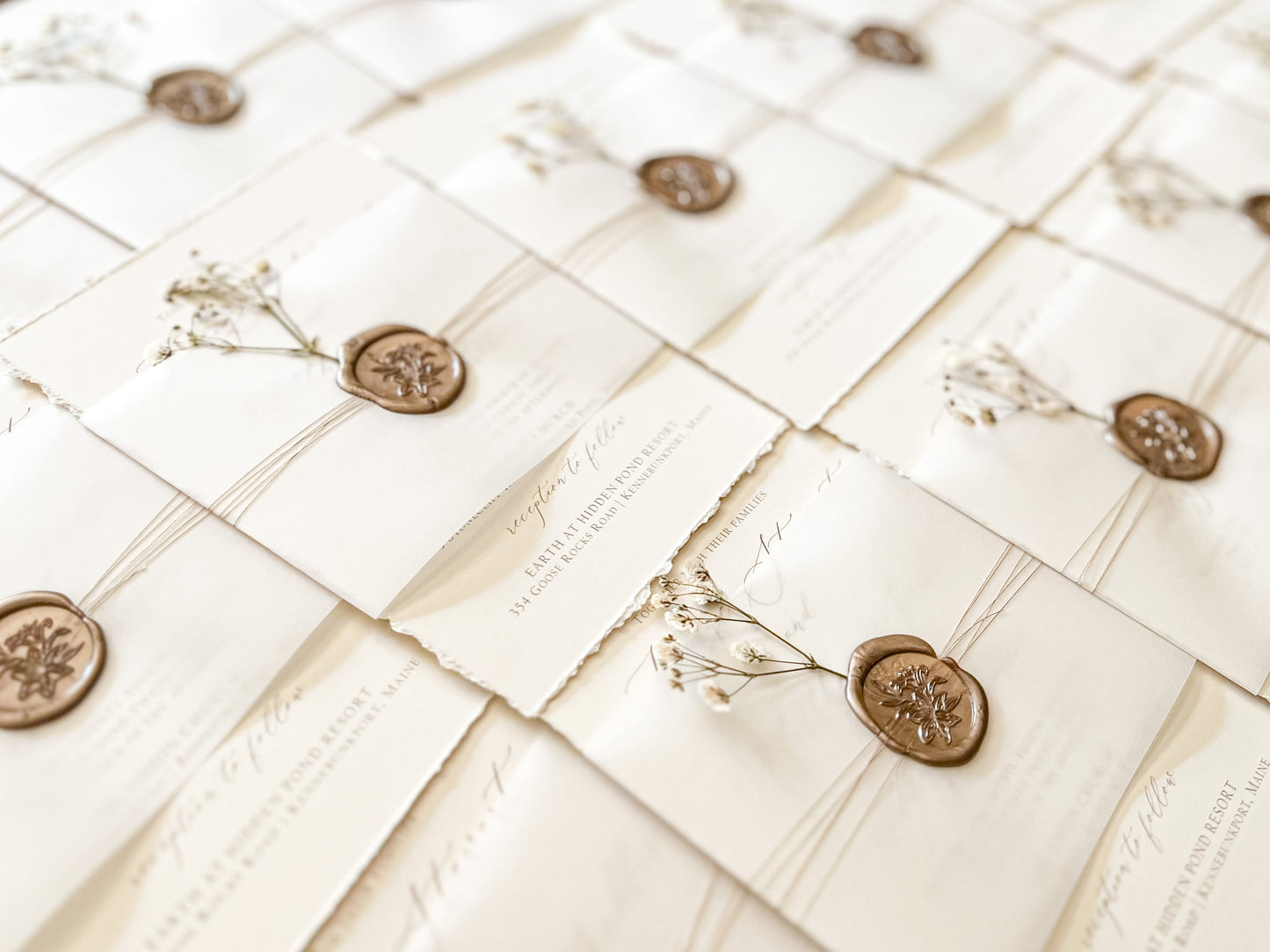 Elegant Ivory Baby’s Breath Invitation with Deckled Edging