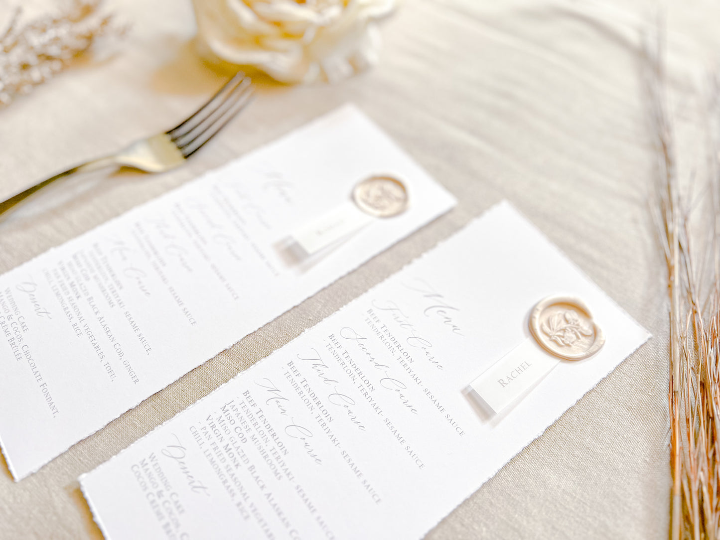 Wedding Menus with Vellum Place Card and Deckled Edging