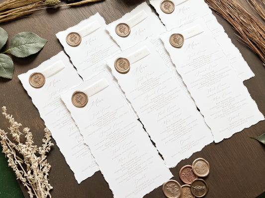 Wedding Menus with Vellum Name Tag and Deckled Edging