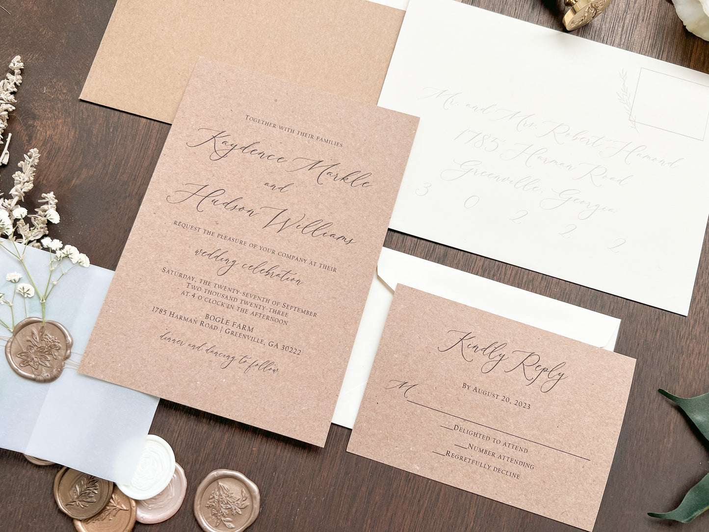Rustic Kraft Baby’s Breath Wedding Invitation