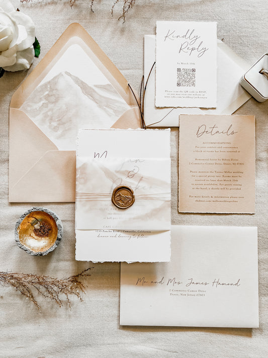 Mountain Wedding Invitation with Vellum & Wax Seal