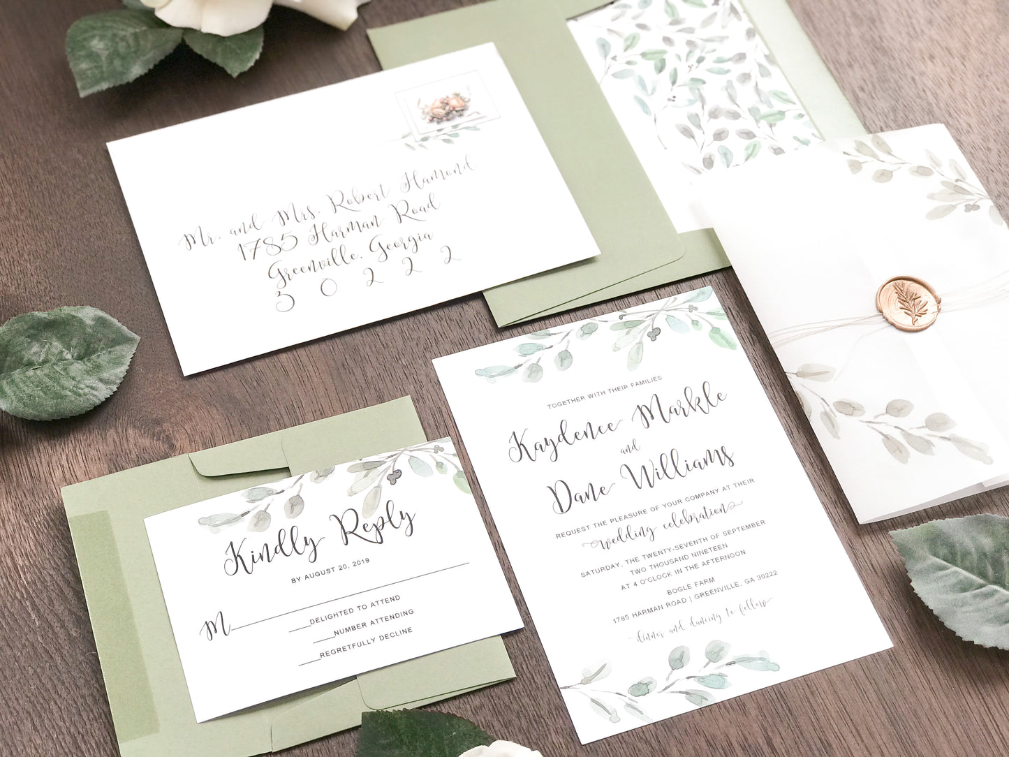 Greenery Vellum Wedding Invitation with Wax Seal