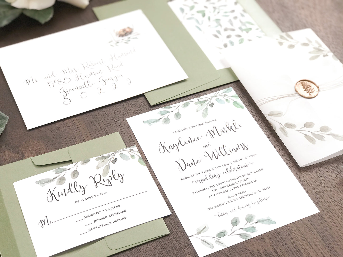 Greenery Vellum Wedding Invitation with Wax Seal