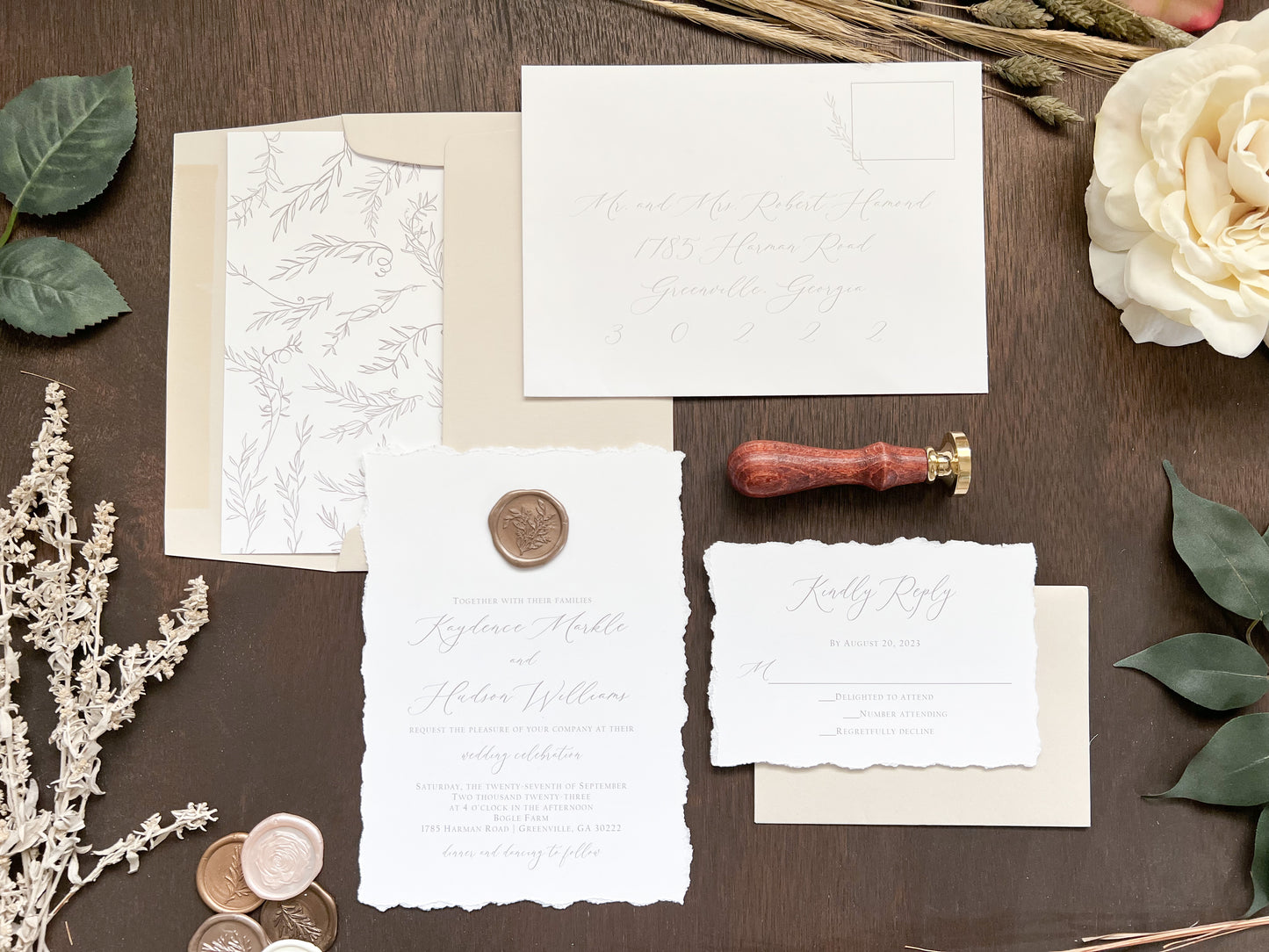 Minimalist Deckled Edge Wedding Invitation with Wax Seal