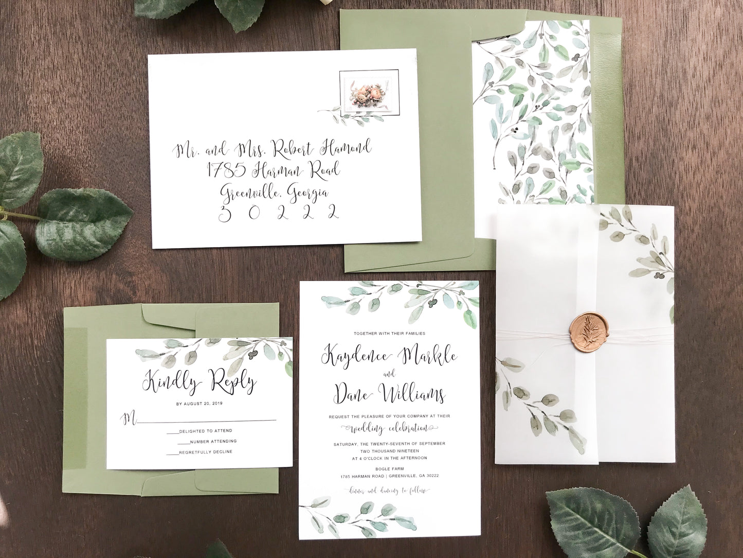 Greenery Vellum Wedding Invitation with Wax Seal