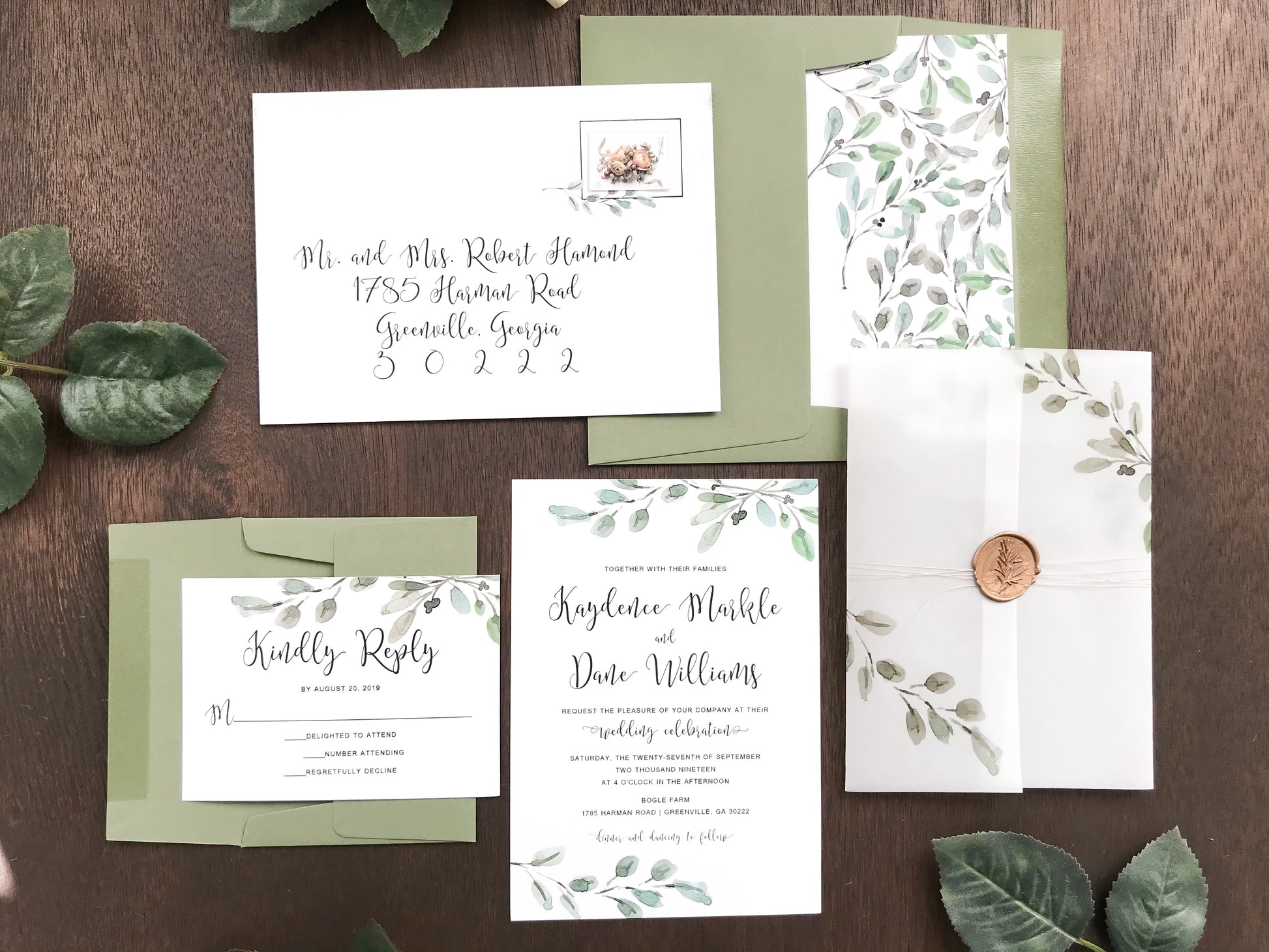 Greenery Vellum Wedding Invitation with Wax Seal