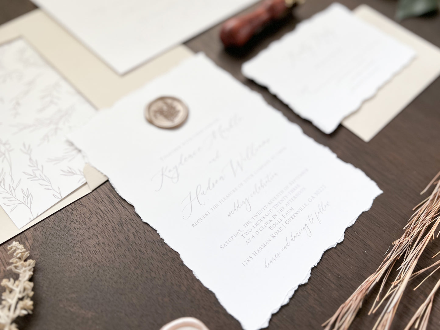 Minimalist Deckled Edge Wedding Invitation with Wax Seal