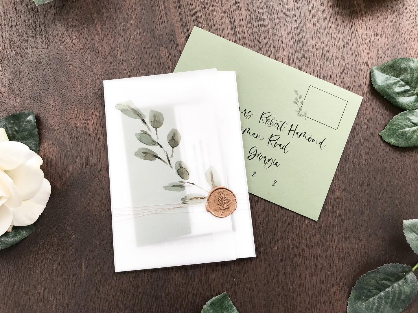 Greenery Wax Seal Vellum Wedding Invitation