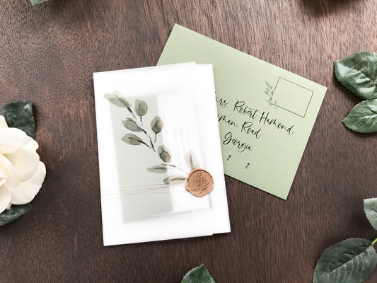 Greenery Wax Seal Vellum Wedding Invitation