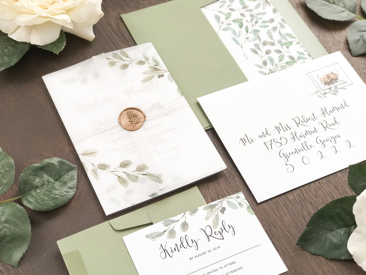 Greenery Vellum Wedding Invitation with Wax Seal