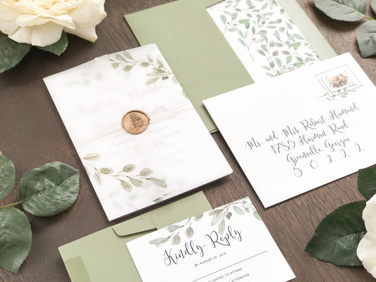 Greenery Vellum Wedding Invitation with Wax Seal