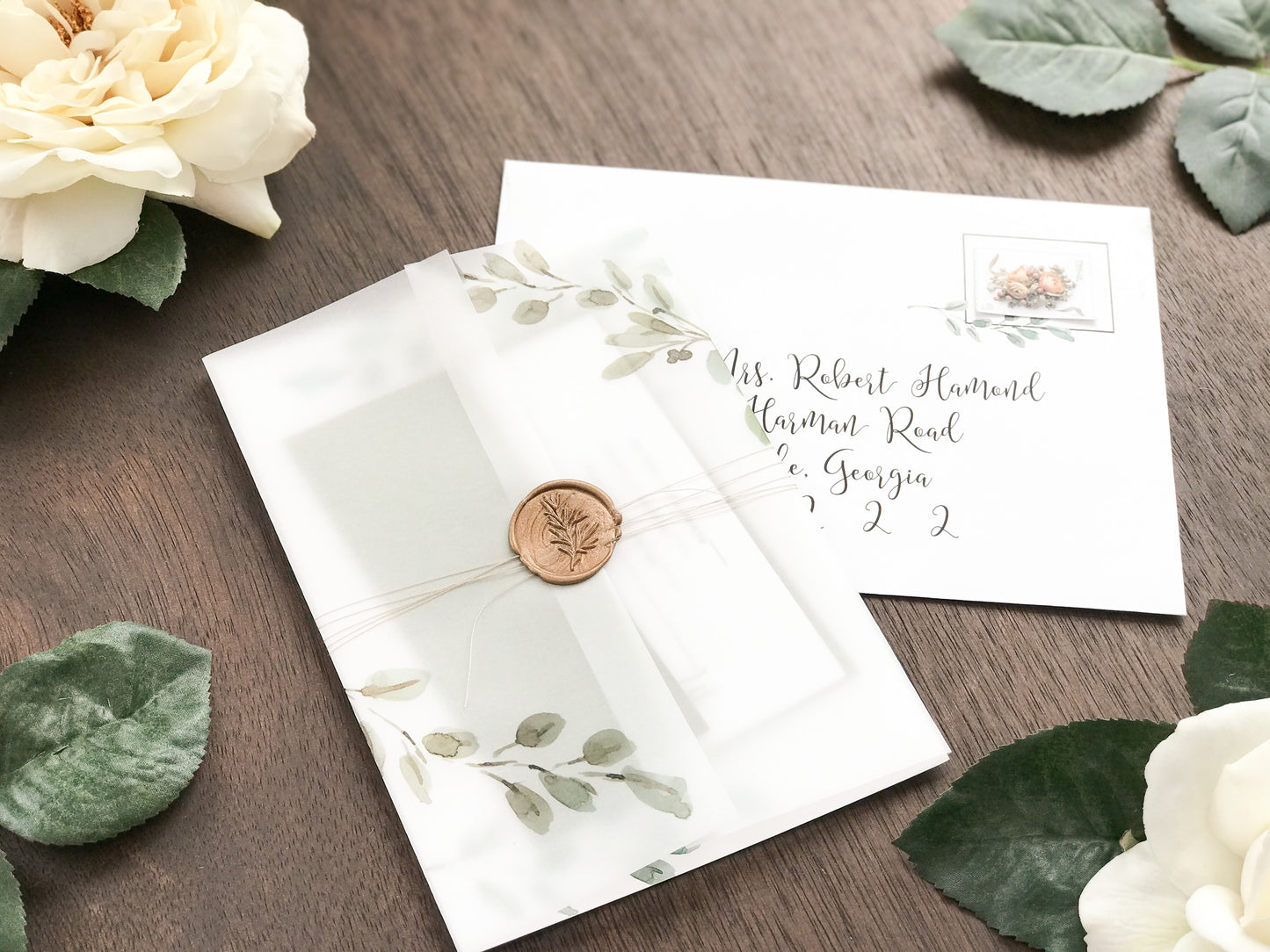Greenery Vellum Wedding Invitation with Wax Seal
