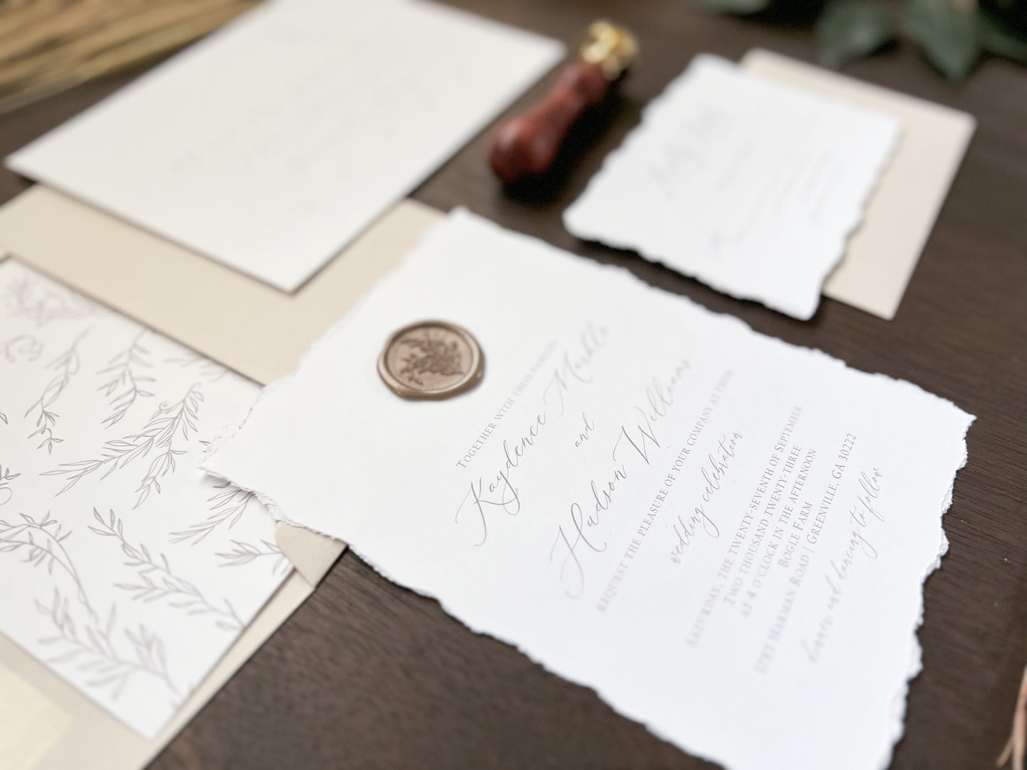 Minimalist Deckled Edge Wedding Invitation with Wax Seal