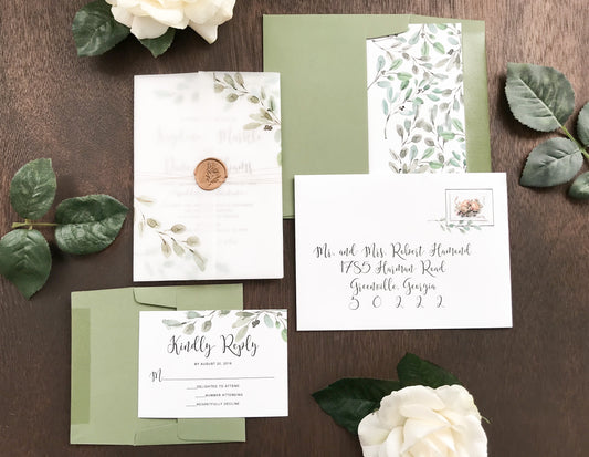 Greenery Vellum Wedding Invitation with Wax Seal