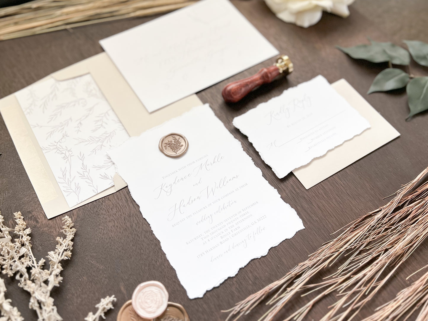 Minimalist Deckled Edge Wedding Invitation with Wax Seal
