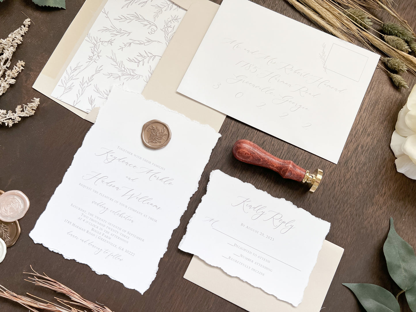 Minimalist Deckled Edge Wedding Invitation with Wax Seal