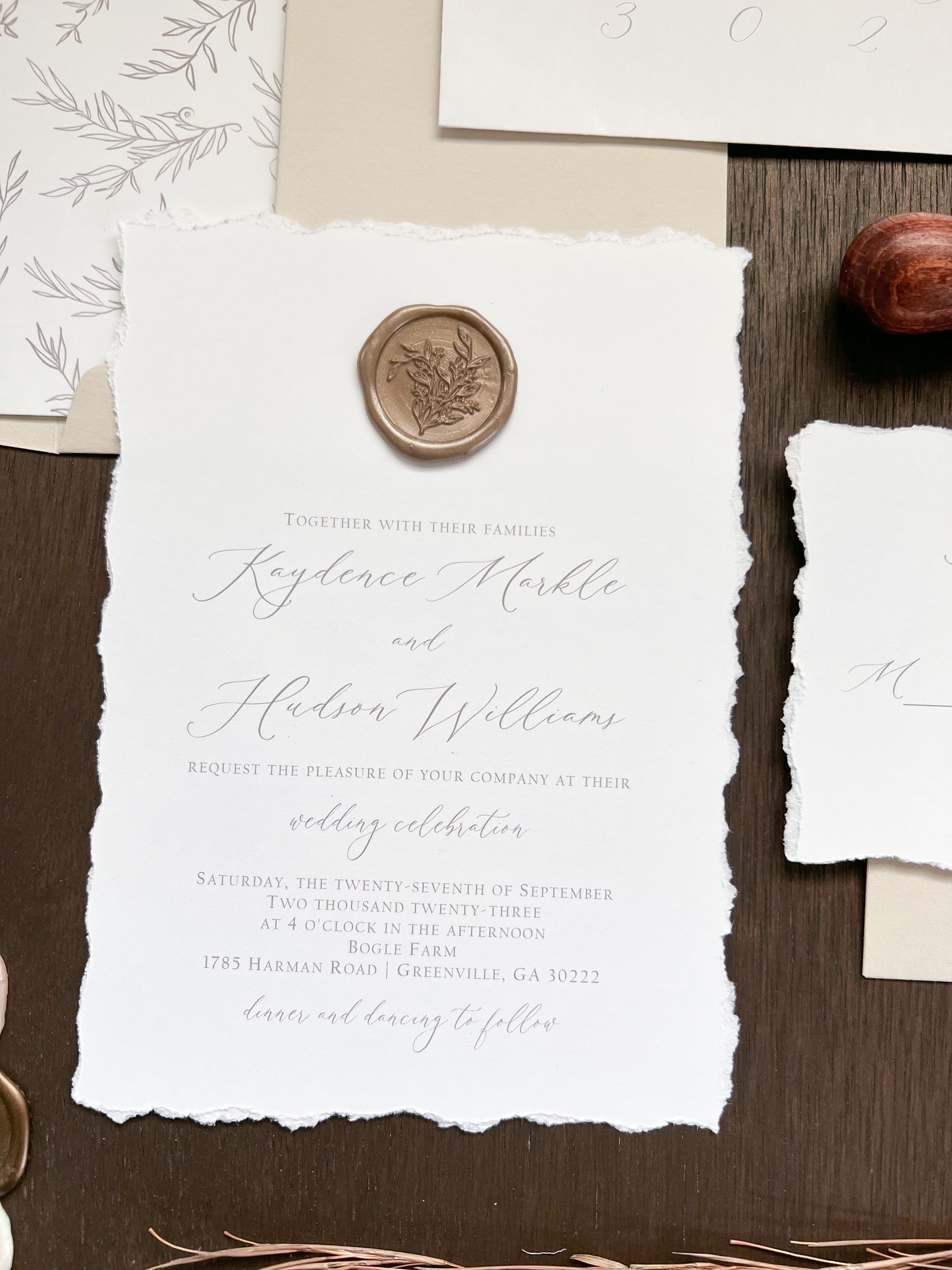 Minimalist Deckled Edge Wedding Invitation with Wax Seal
