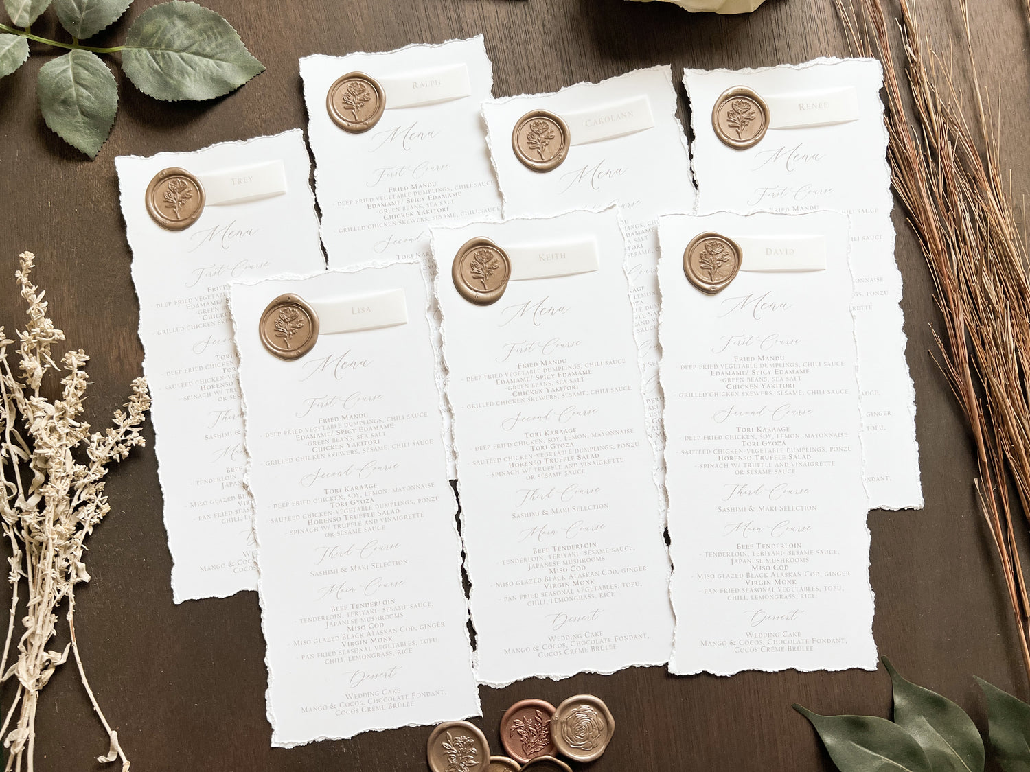 Wedding Menus and Place cards