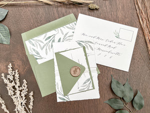 Greenery Wedding Invitation Wrapped in Thread