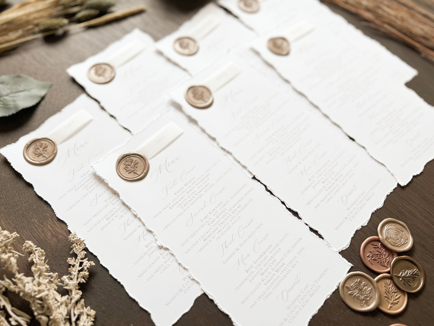 Wedding Menus with Vellum Name Tag and Deckled Edging