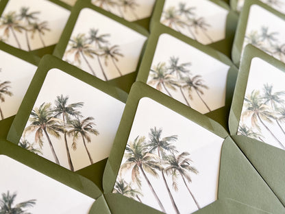 Tropical Wedding Invitation with Palm Tree, Vellum & Wax Seal