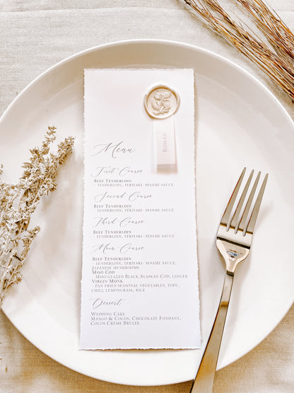 Wedding Menus with Vellum Place Card and Deckled Edging
