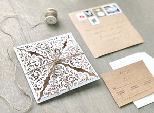 Rustic Laser Cut Wedding Invitation with Twine