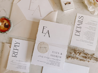 Modern Wedding Invitation with Monogram Tag