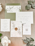 Simple Greenery Wedding Invitation with Eucalyptus, Deckled Edging, Vellum & Wax Seal