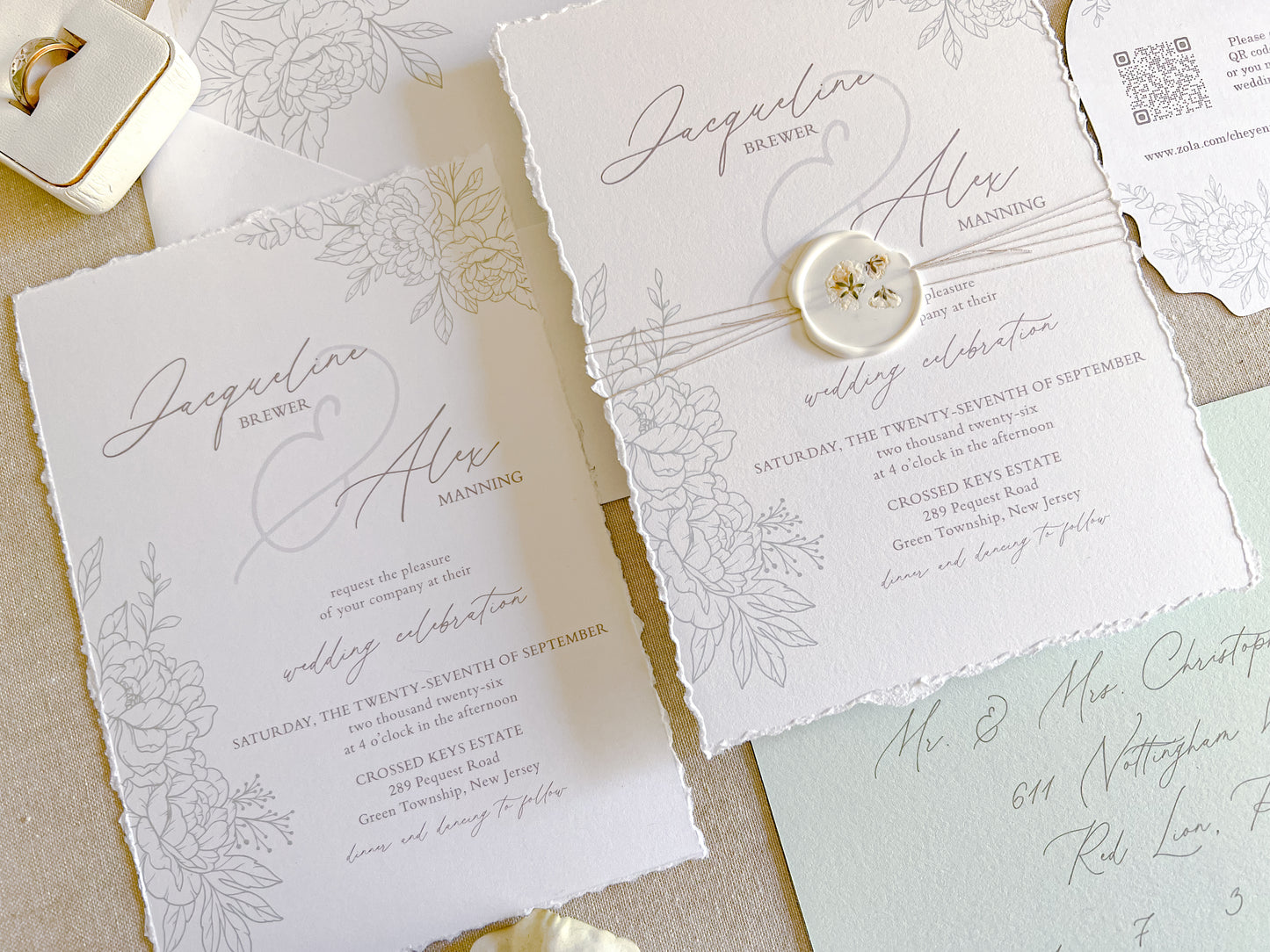 Floral Die Cut Wedding Invitation with Wax Seal