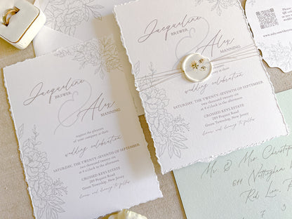 Floral Die Cut Wedding Invitation with Wax Seal