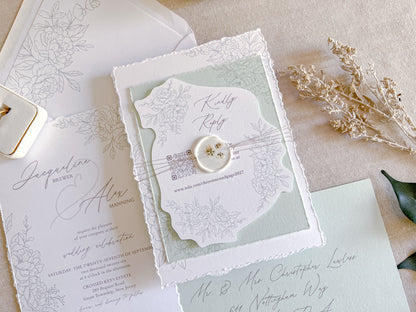 Floral Die Cut Wedding Invitation with Wax Seal