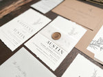 Contemporary Boho Wedding Invitation with Deckled Edging, Vellum and Wax Seal